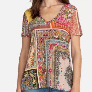 Johnny Was Calloway V-Neck Swing Tee L